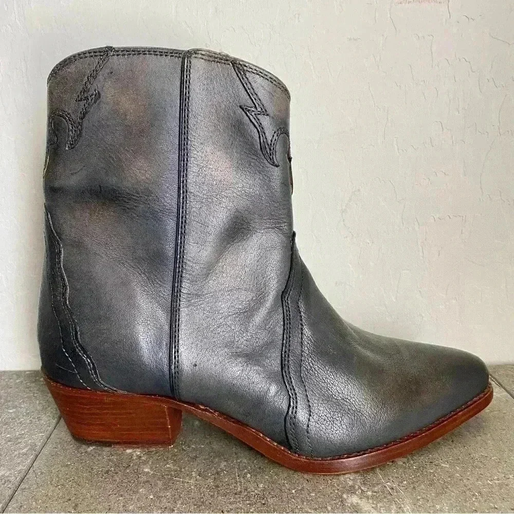NEW Free People New Frontier Leather Block Heel Western Booties Size US 8.5M